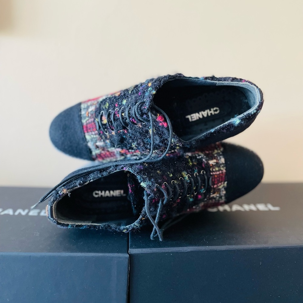 Chanel Multicolor Tweed Platform Shoes View 4